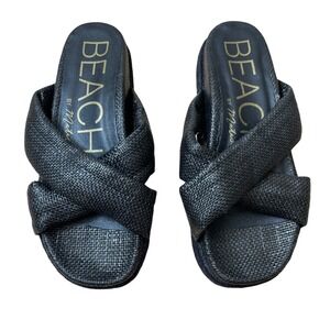BEACH by Matisse Hali Black Raffia Woven‎ Platform Espadrille Slide Sandals 6M